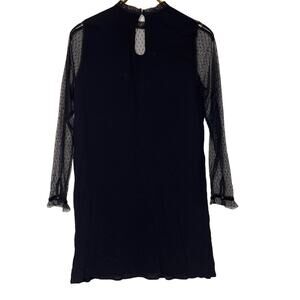 Black Mesh Lace High Neck Whimsygoth Dress Long Sleeve Witchy Halloween